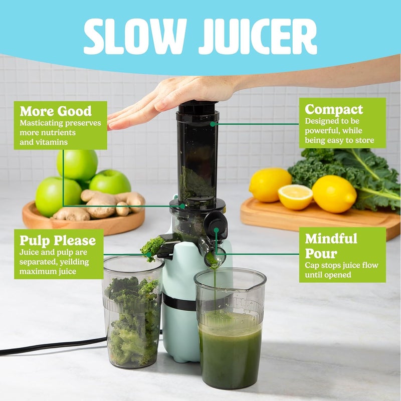 Tasty Slow Juicer, Compact Masticating Juicer with Pulp Separation, Maximum Juice Yield for Fresh, Nutrient-Rich Drinks, Easy Clean-Up & Compact Design, Aqua - Image 2